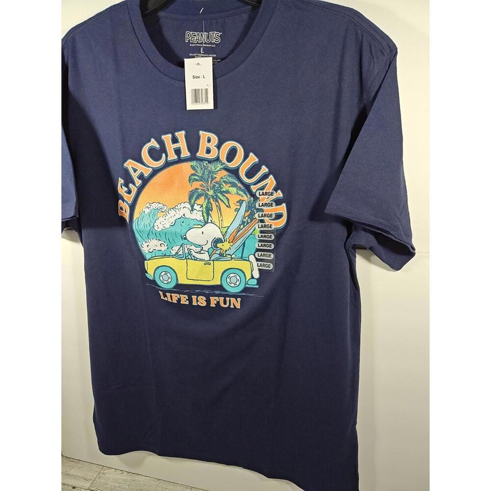 Peanuts Snoopy & Woodstock Beach Bound Women's Size Large T-Shirt Navy NWT - Picture 4 of 6